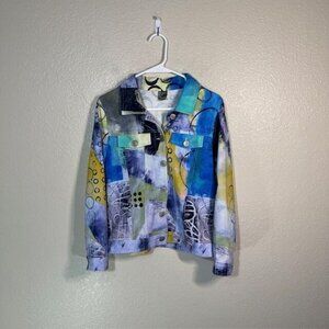 Simply Art by Dolcezza Jacket Womens Small Button Stretch Abstract Multicolor